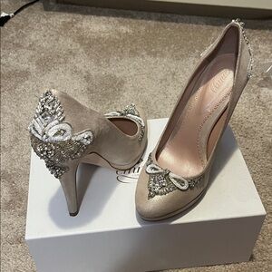 Elegant Beige Embellished Heels